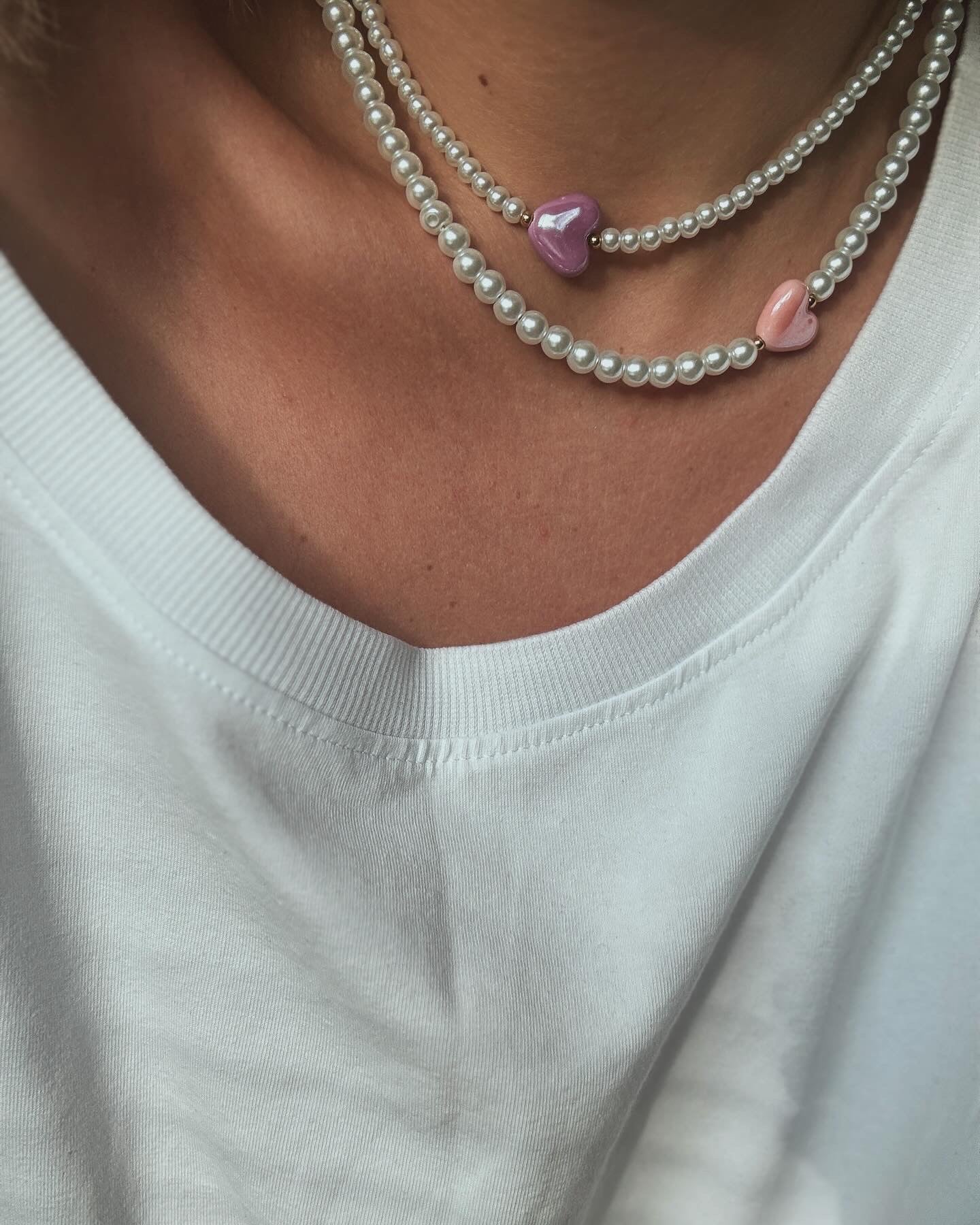 Choker „ Glossy Pearl Heart”