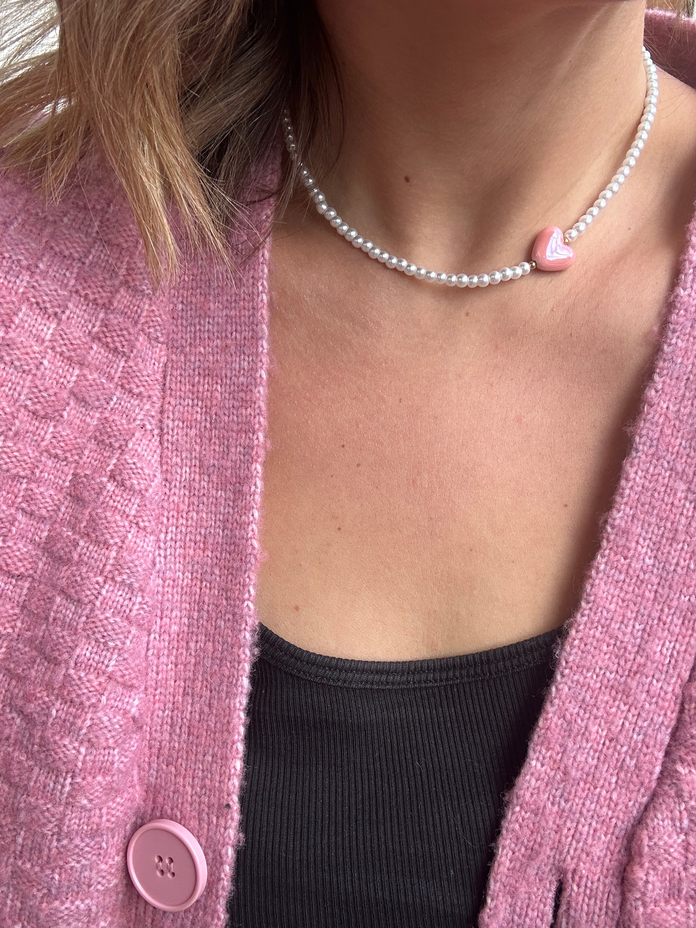 Choker „ Glossy Pearl Heart”