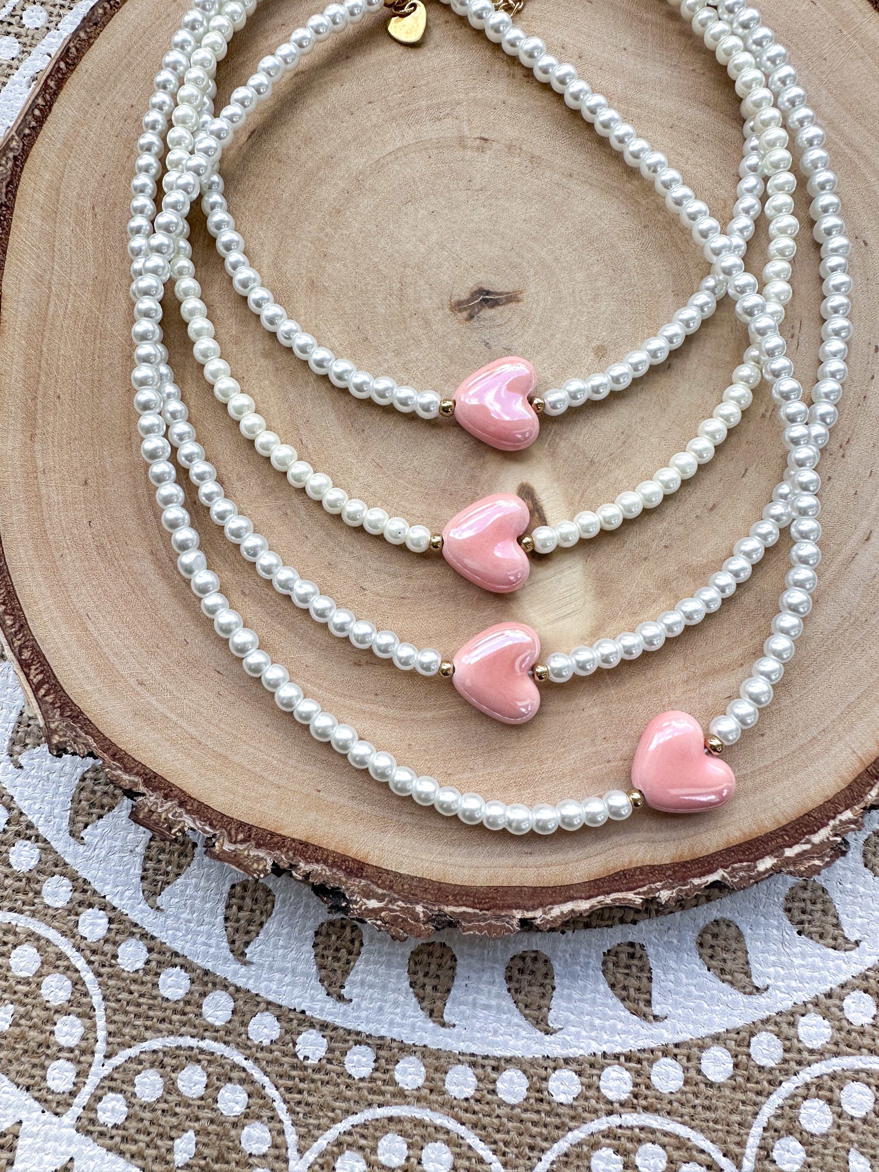 Choker „ Glossy Pearl Heart”
