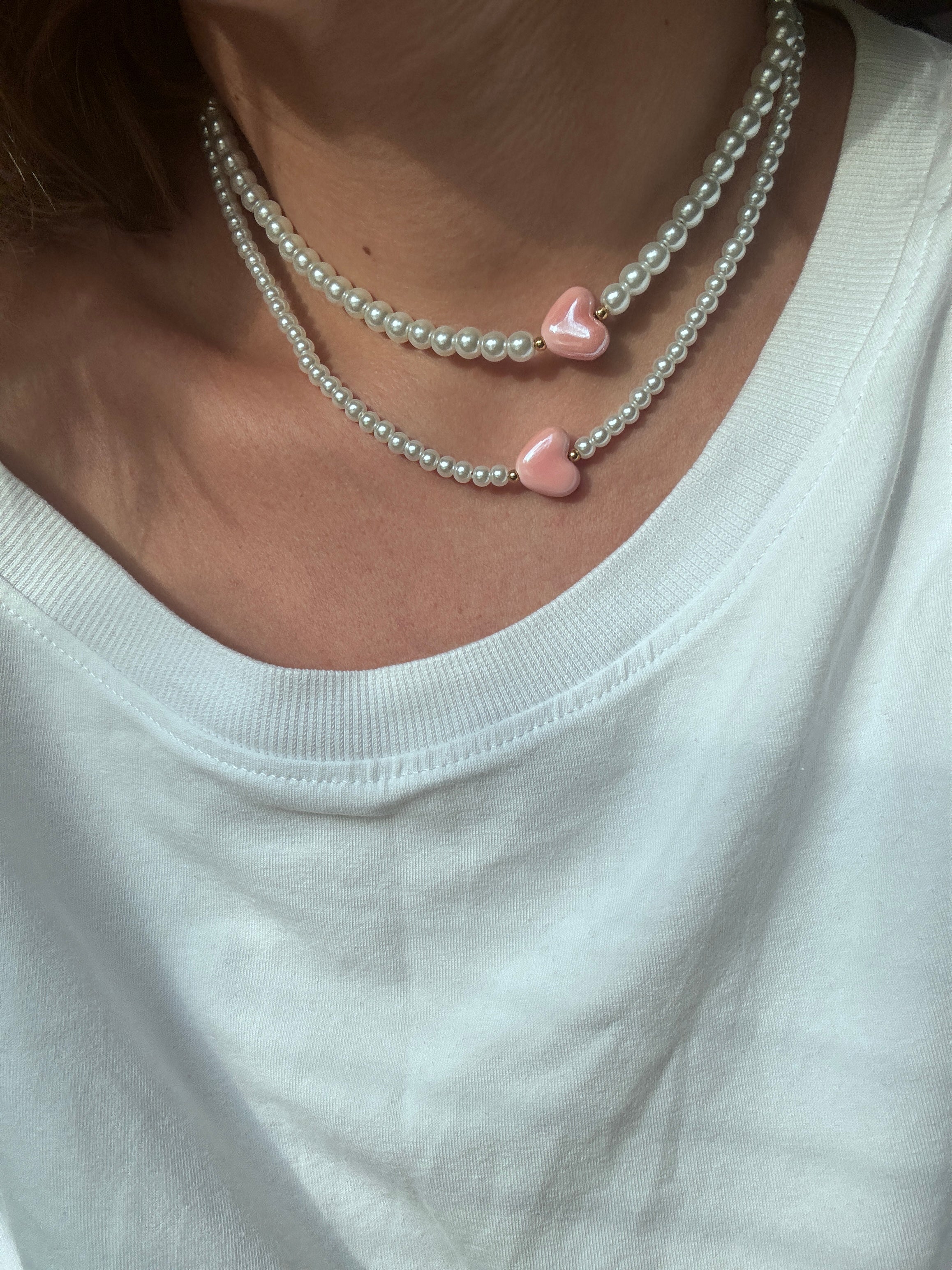 Choker „ Glossy Pearl Heart”