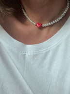 Choker „ Glossy Pearl Heart”