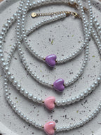 Choker „ Glossy Pearl Heart”