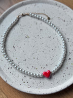 Choker „ Glossy Pearl Heart”